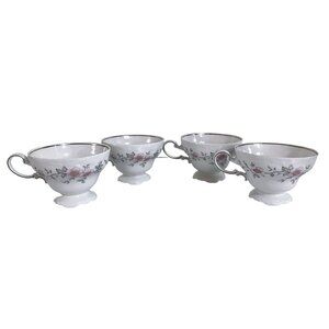 Vintage Johann Haviland Bavaria Germany, Set of 4 Teacups, White w/ Pink Floral